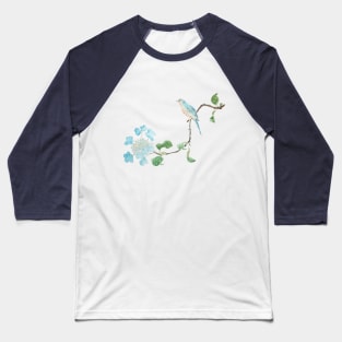 blue hydrangea and blue birds watercolor Baseball T-Shirt